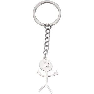 🆕 Women Silver Smiley Face Figurine Sign Language Keychain StickmanTrend Bag